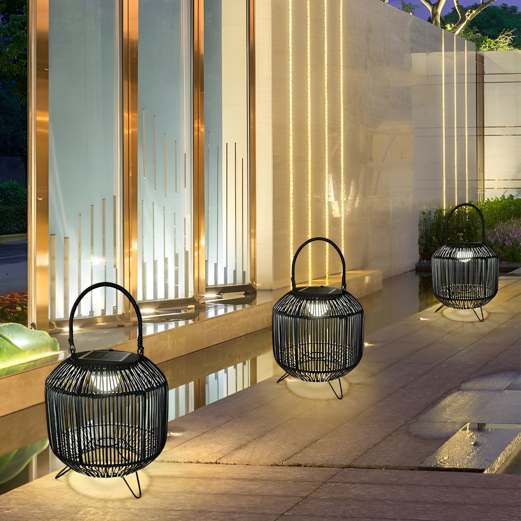 Solar Rattan Outdoor Lantern - Waterproof LED Floor Lamp