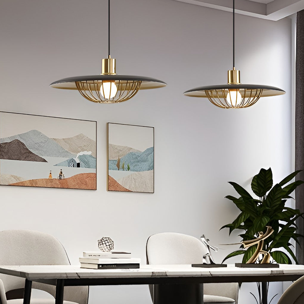 Modern Circular Iron Pendant Light with Three-Step Dimming