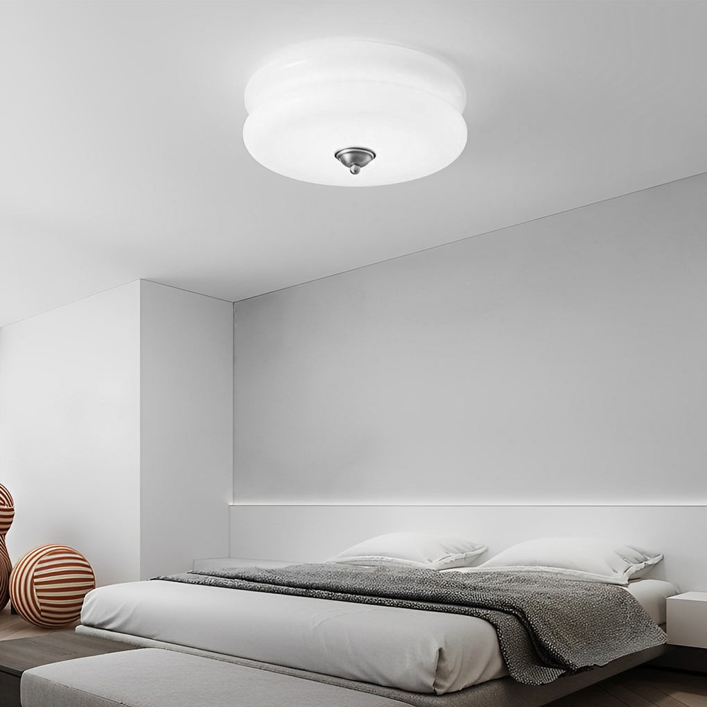 Modern Glass Drum LED Flush Mount Ceiling Light - Three Step Dimming