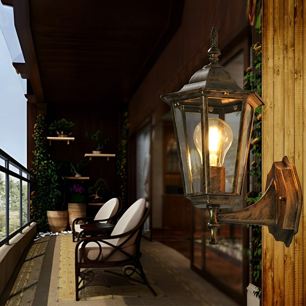 Hexagonal Outdoor Wall Light - Die-Cast Aluminum & Glass