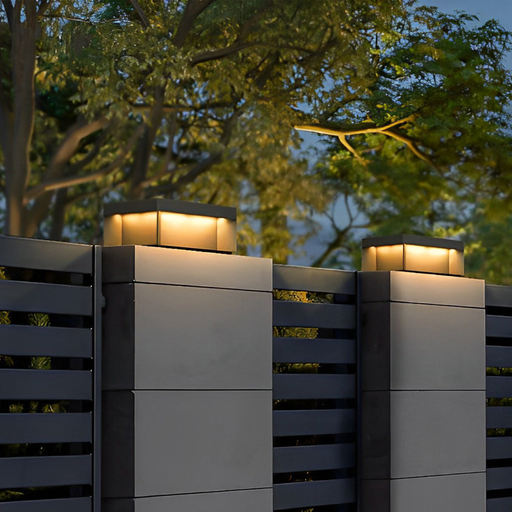 Modern Square LED Outdoor Pier Mount Post Light Black Steel Glass