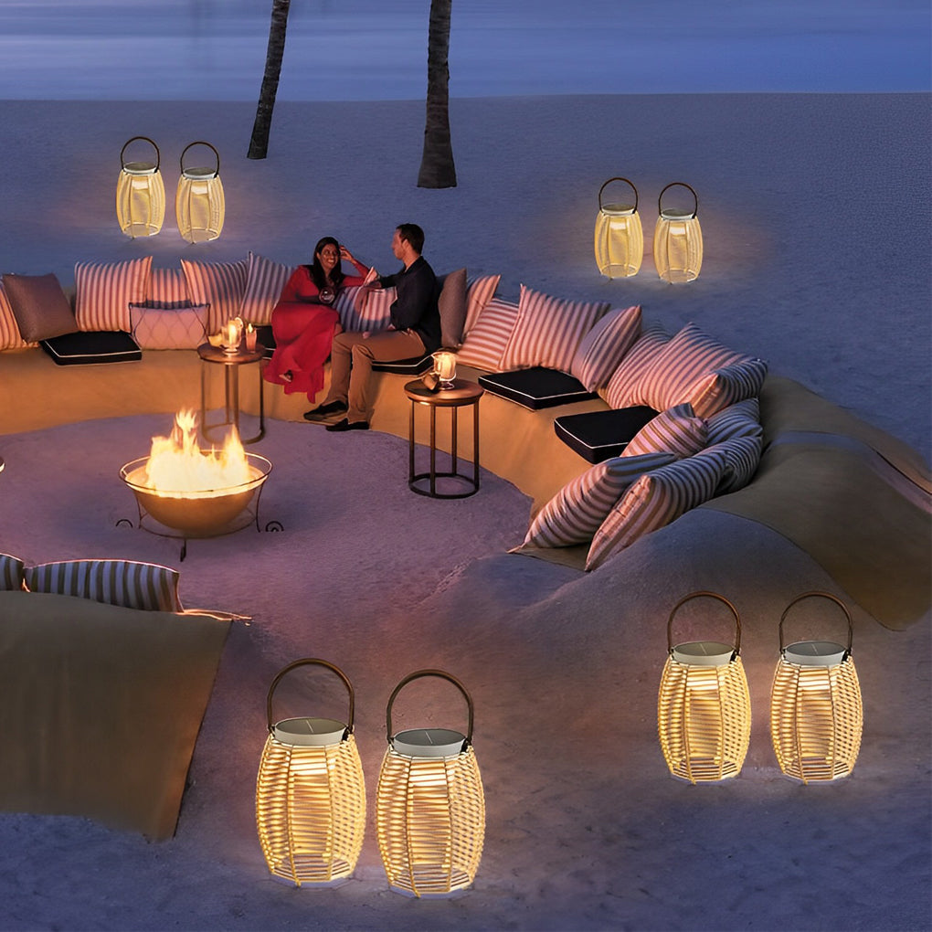 Solar Powered Rattan LED Outdoor Lantern with Rotating Handle