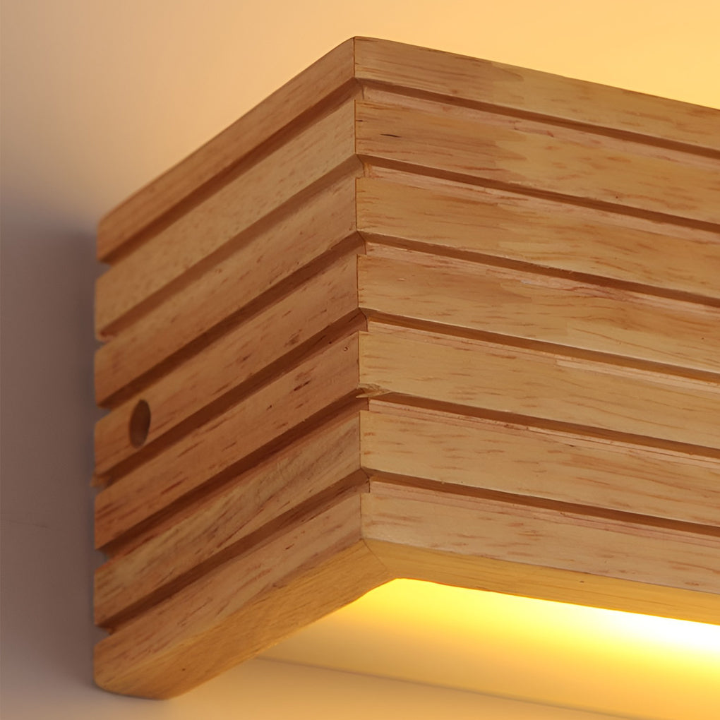 Wood Rectangular Waterproof LED Wall Sconce Mirror Light
