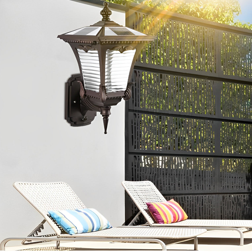 Modern Striped Glass Solar LED Outdoor Wall Light - Black