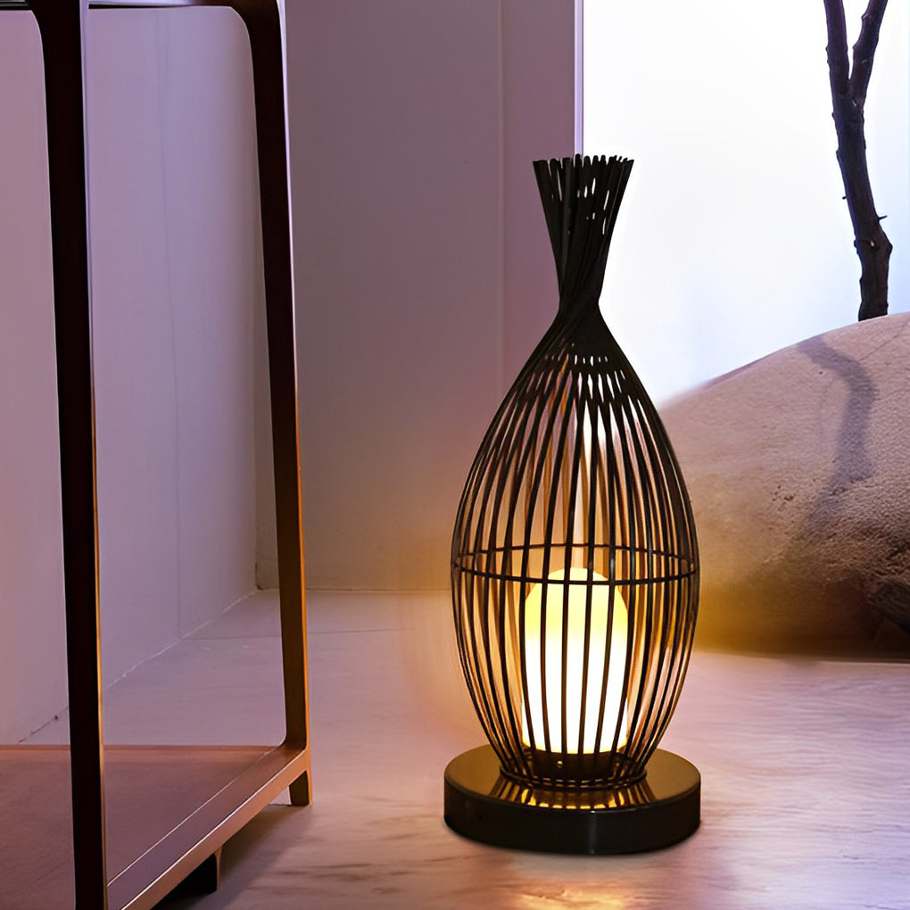 Industrial Caged Outdoor LED Floor Lamp - Waterproof Black Metal