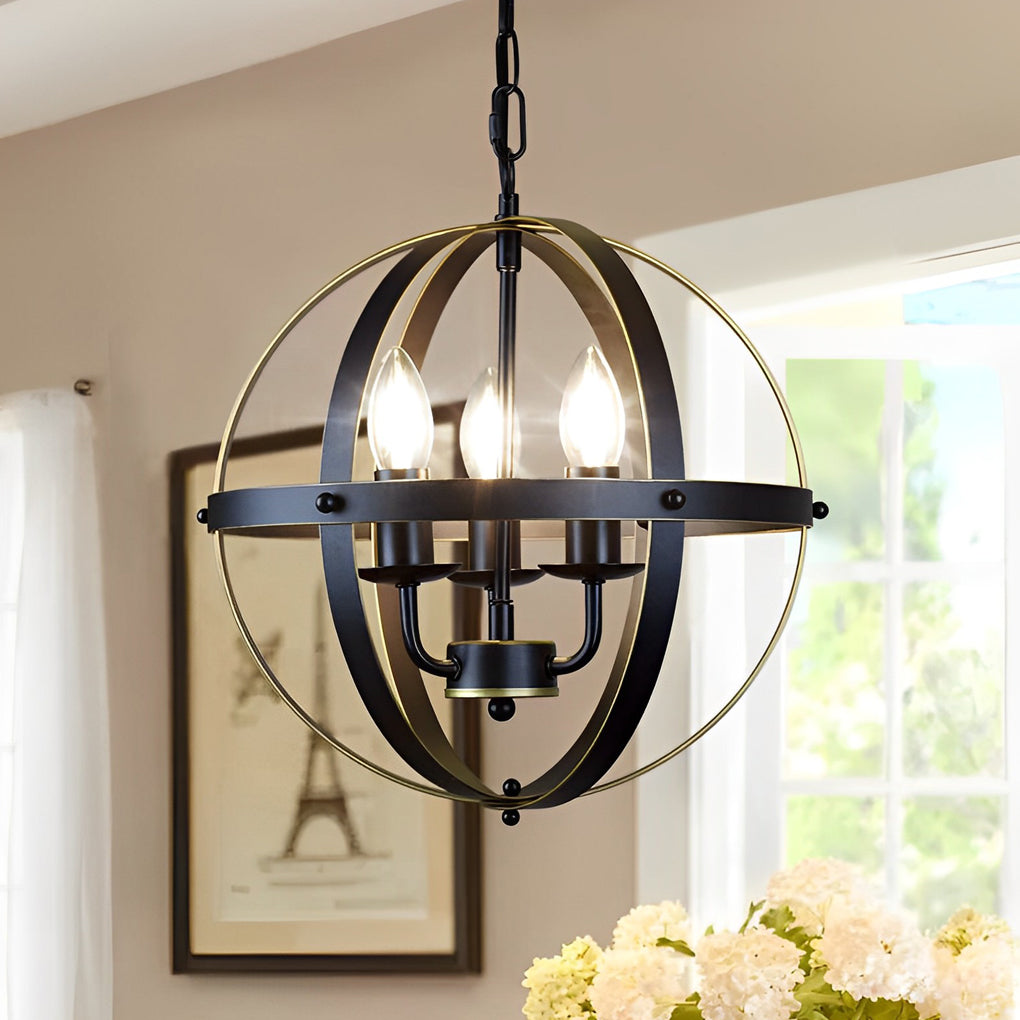 Industrial Iron Chandelier with Adjustable Rotating Rings