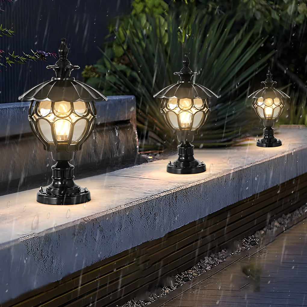 Outdoor Pillar Lamp | Cognac Glass | Die-Cast Aluminum