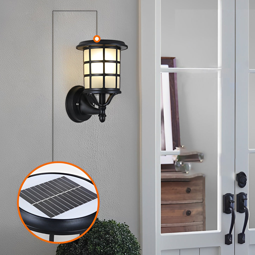 Modern Round Solar Wall Sconce - Black Aluminum & Glass Outdoor
