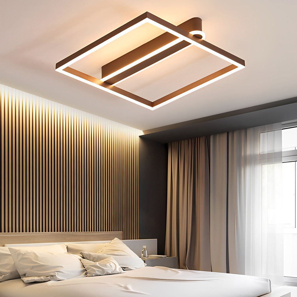 Modern Double Frame Semi Flush Ceiling Light - Aluminum & Acrylic