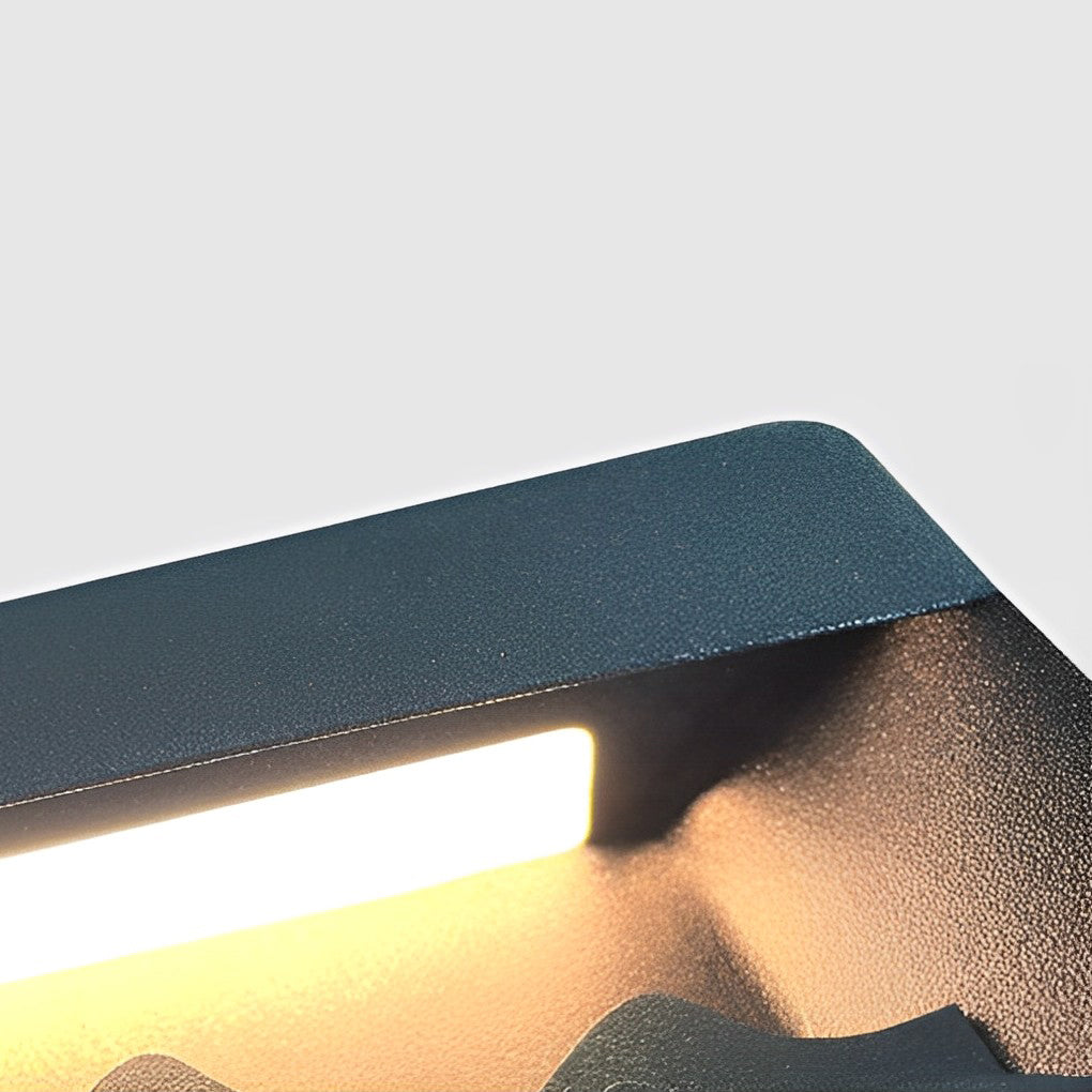 Mountain Scenery Solar LED Fence Post Light - Modern Black Steel