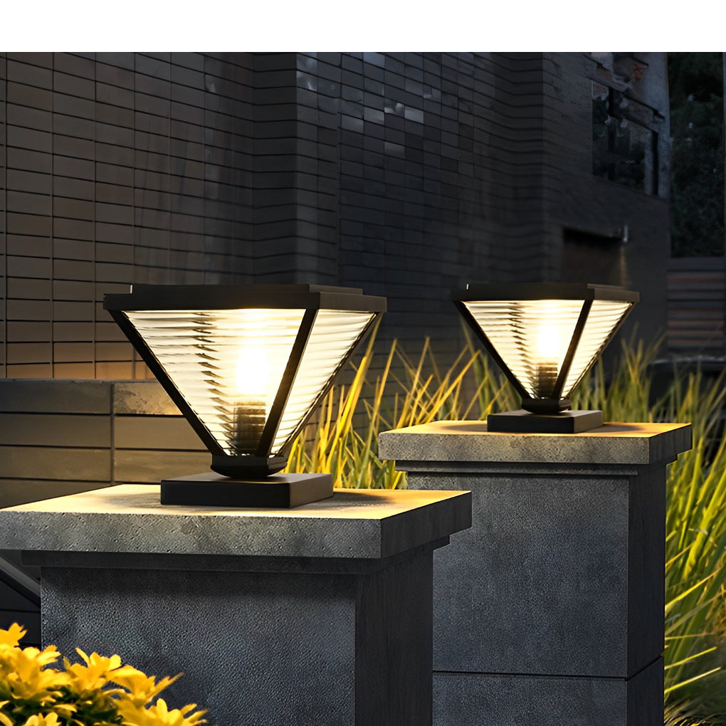 Geometric Solar Fence Post Light - Waterproof Stainless Steel Black