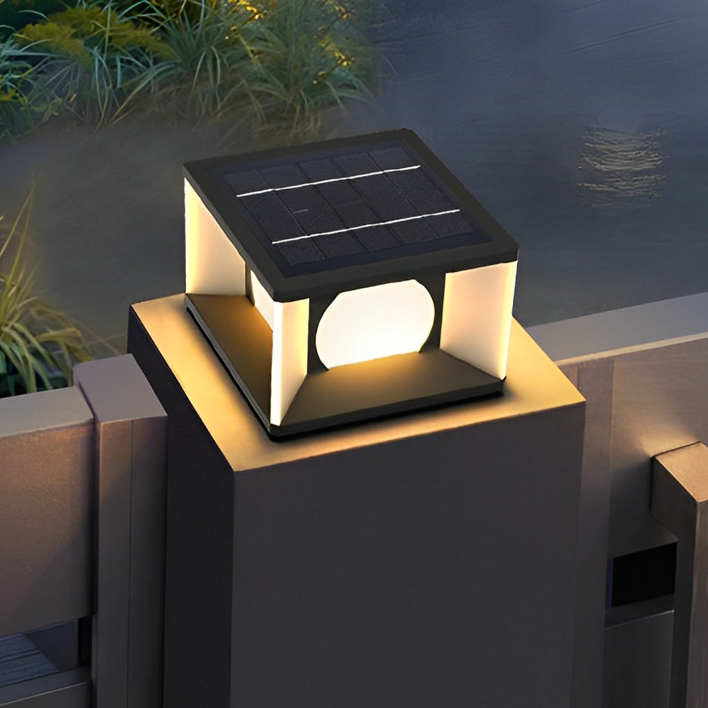 Modern Square Solar Post Cap Light Stainless Steel Outdoor LED