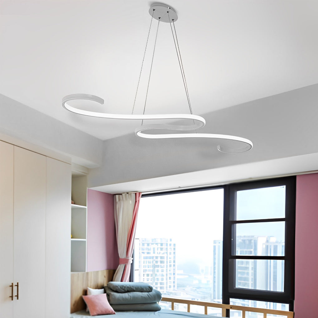 Wavy Lines LED Pendant Light with Stepless Dimming - Modern White