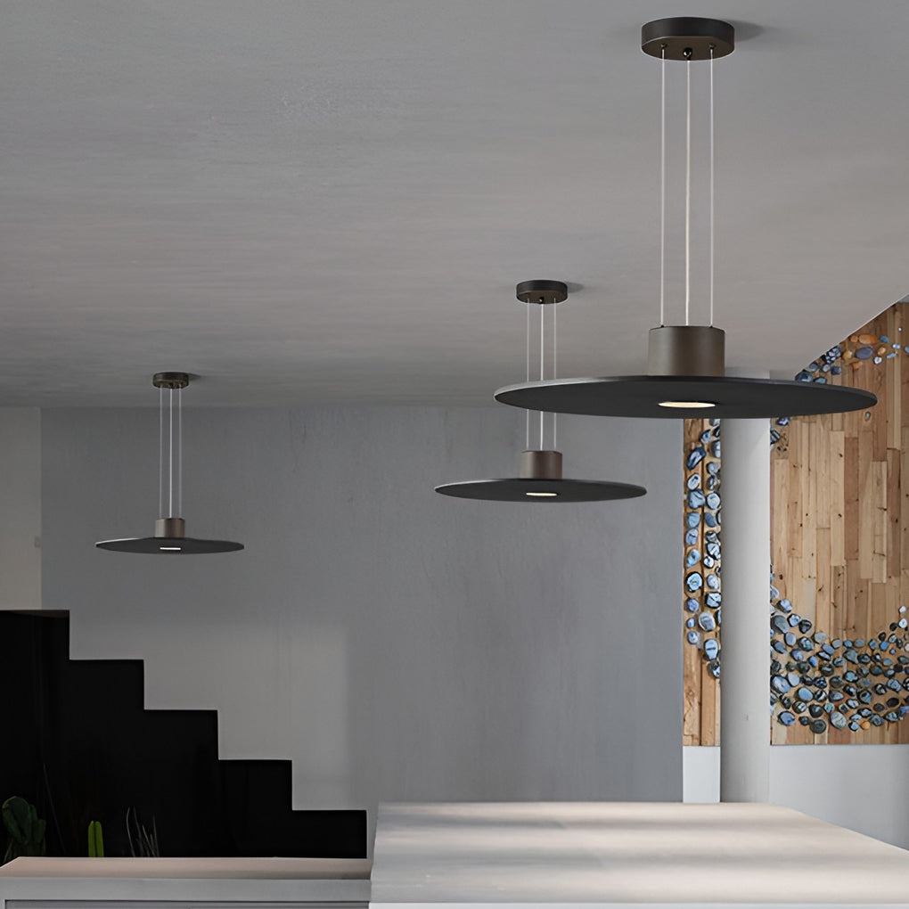 Modern Round LED Pendant Light Black Iron Acrylic Plate Design