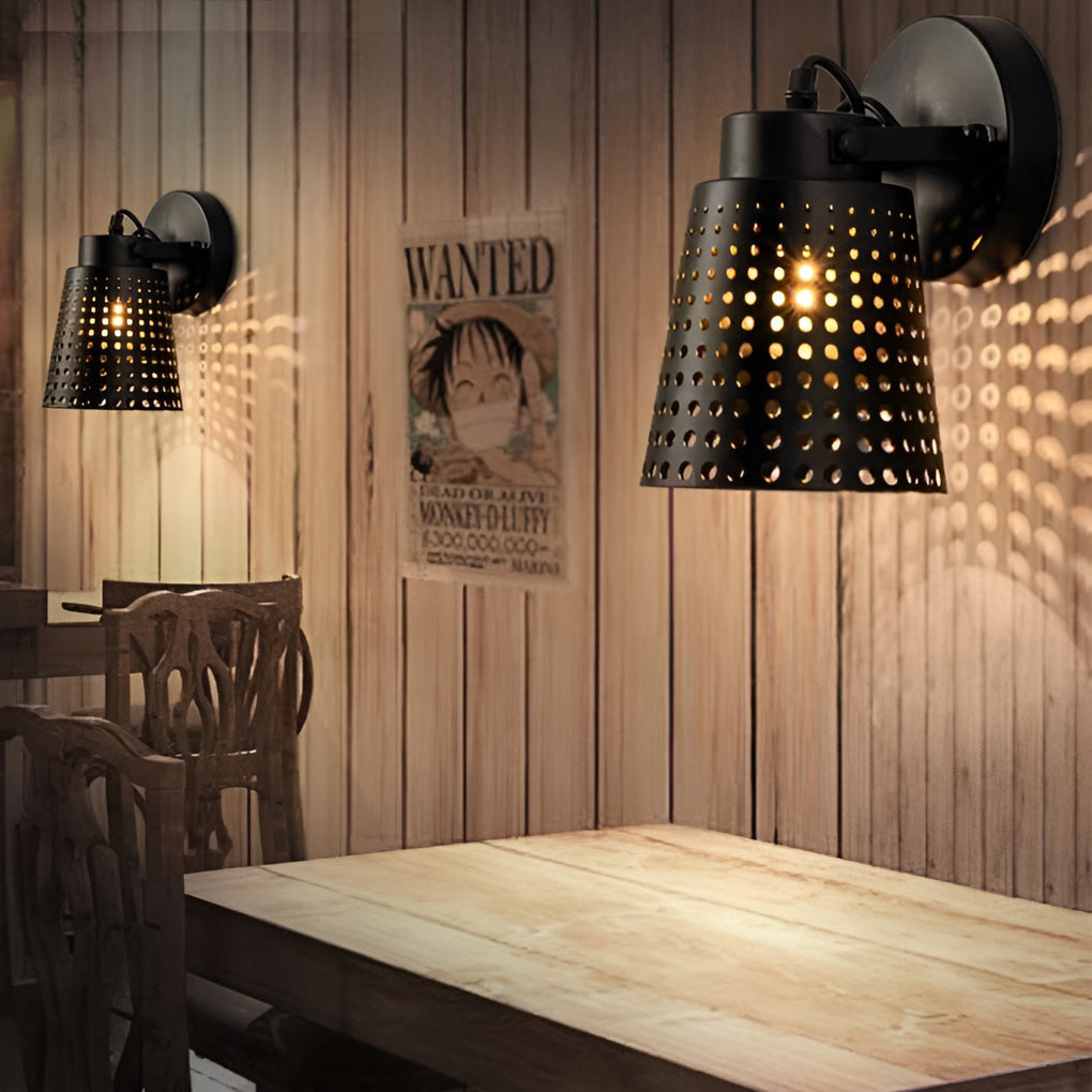 Adjustable Industrial Black Iron Wall Sconce with Hollow Shade