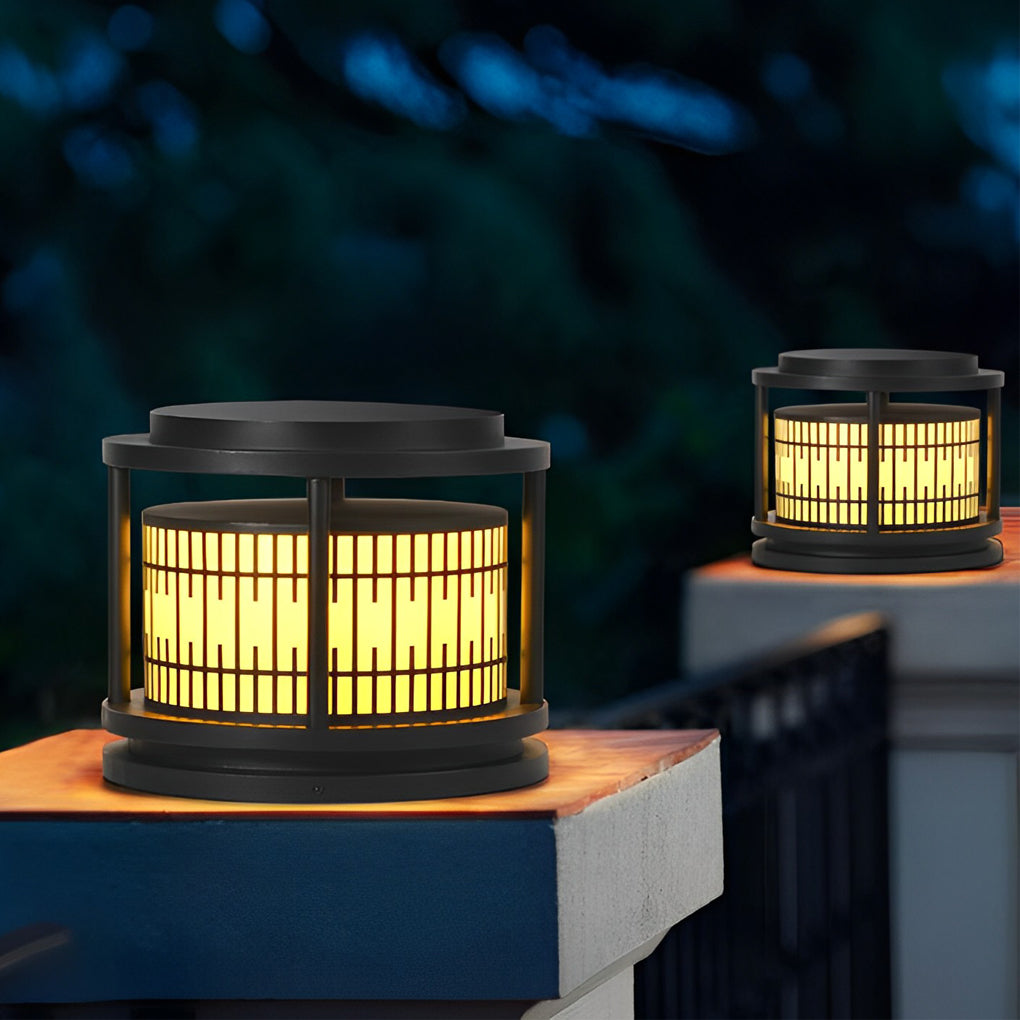 Modern Solar Fence Post Light with Retro Pattern - Waterproof LED