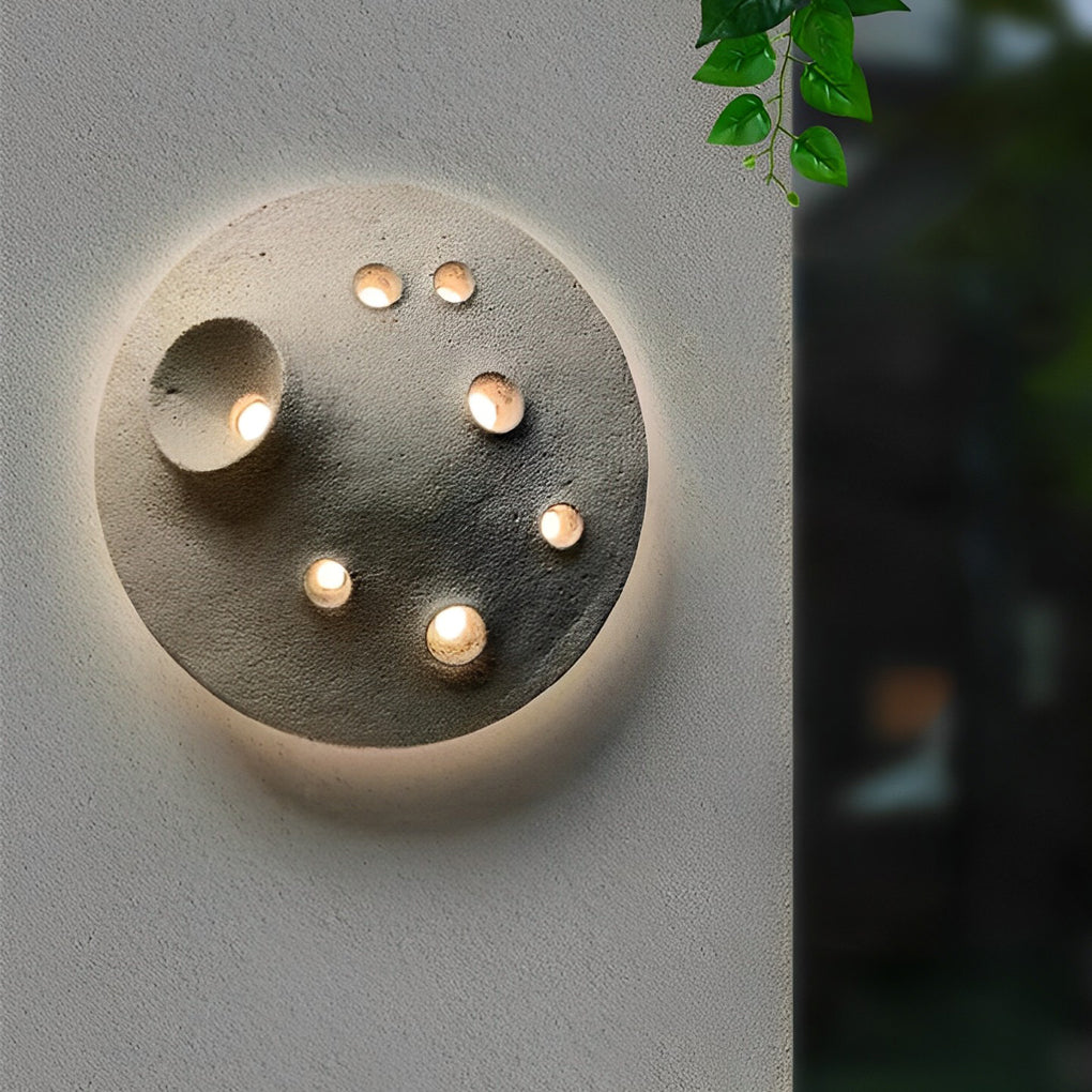 Round Lunar Crater Stone LED Outdoor Wall Lamp - Industrial