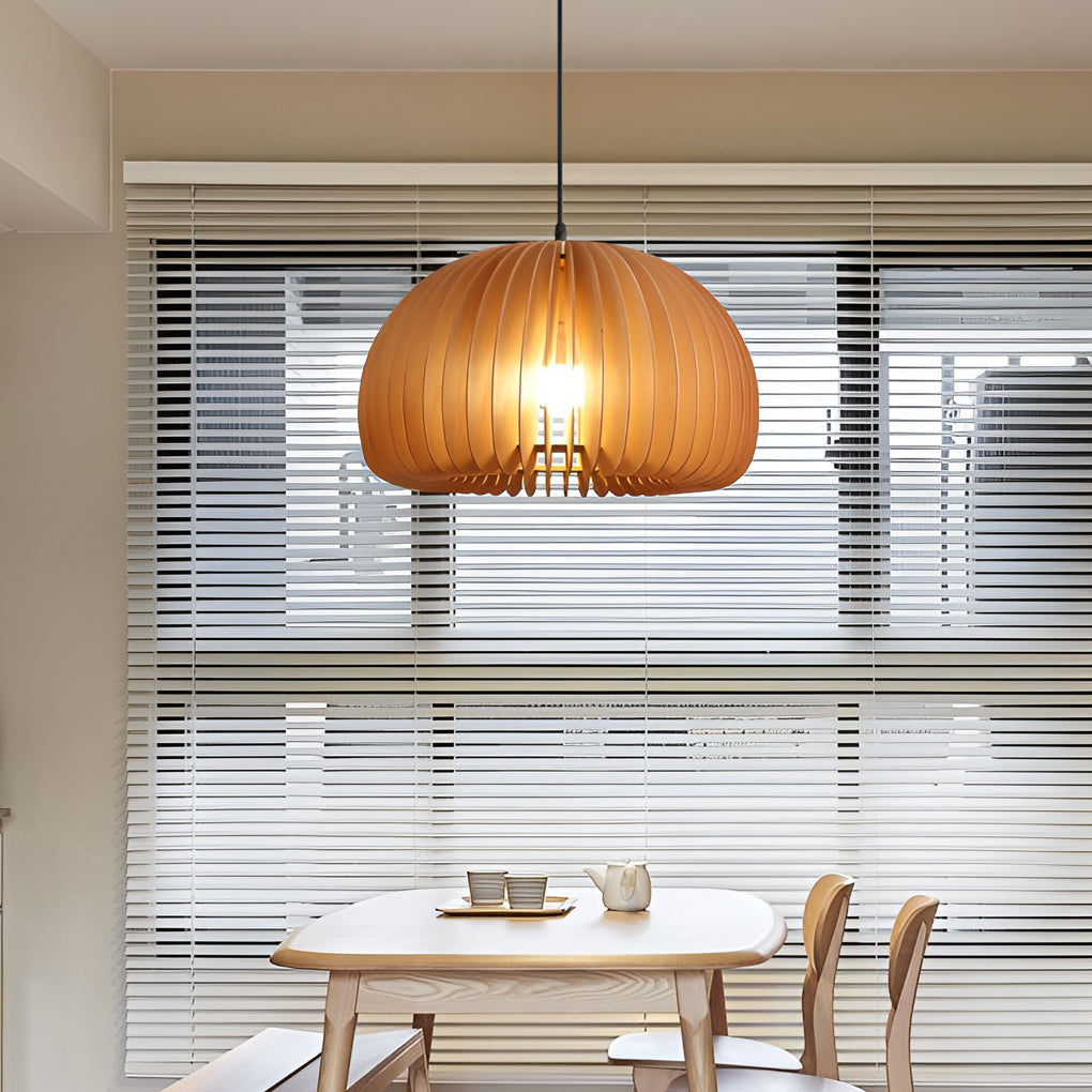 Pumpkin-Shaped Wood Pendant Light - Nordic Rustic Chandelier