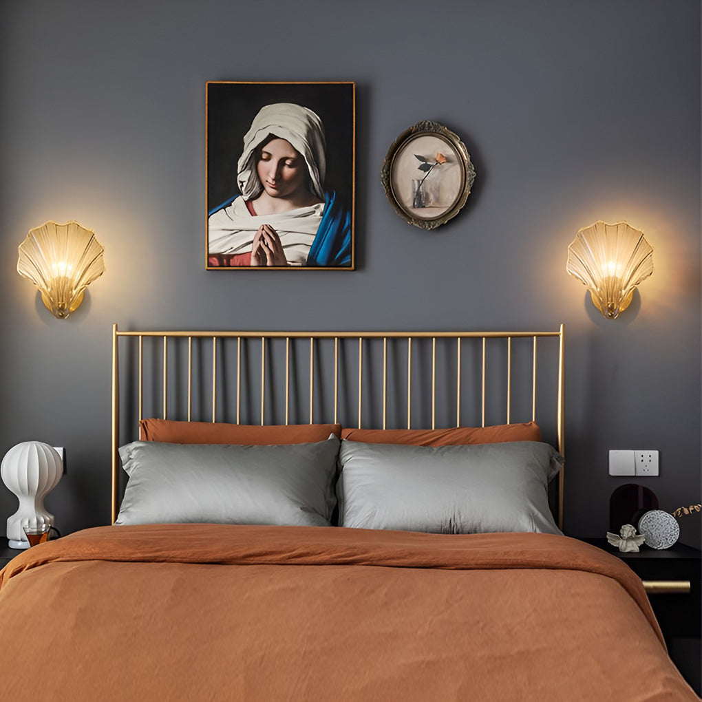 Fan-Shaped Glass Wall Sconce with 3-Step Dimming LED Light