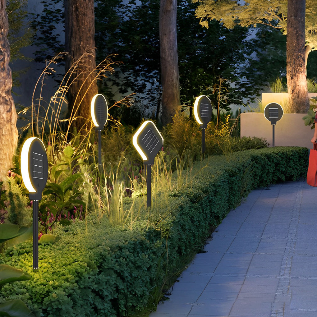 Modern Circular Solar LED Lawn Light - Stainless Steel Black