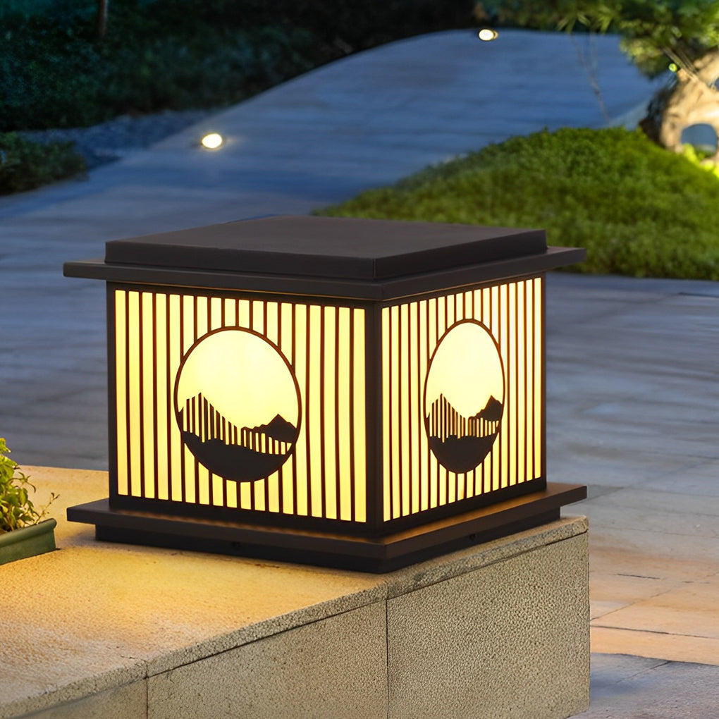 Modern Solar LED Pillar Lamp with Mountain Scenery Design