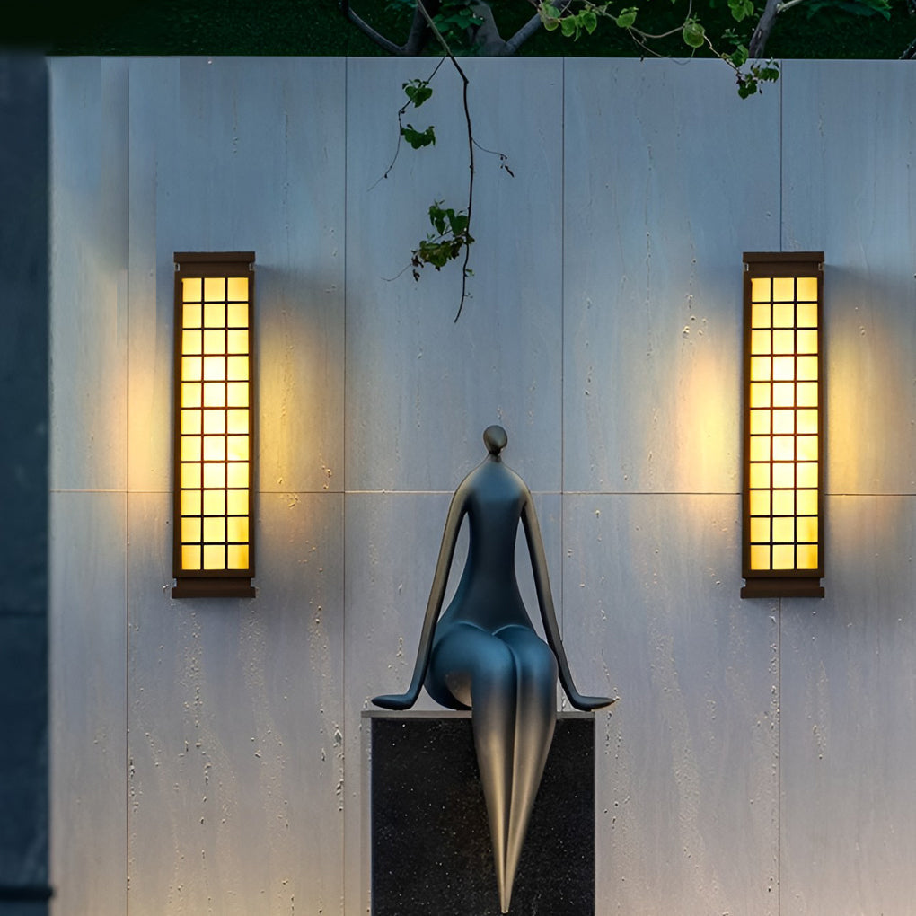 Rectangular Industrial Outdoor Wall Light with Marble Shade