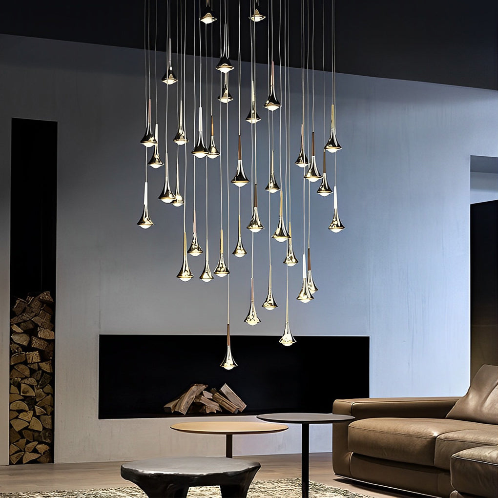Water Drop Metal LED Pendant Light Modern Nordic Staircase Chandelier