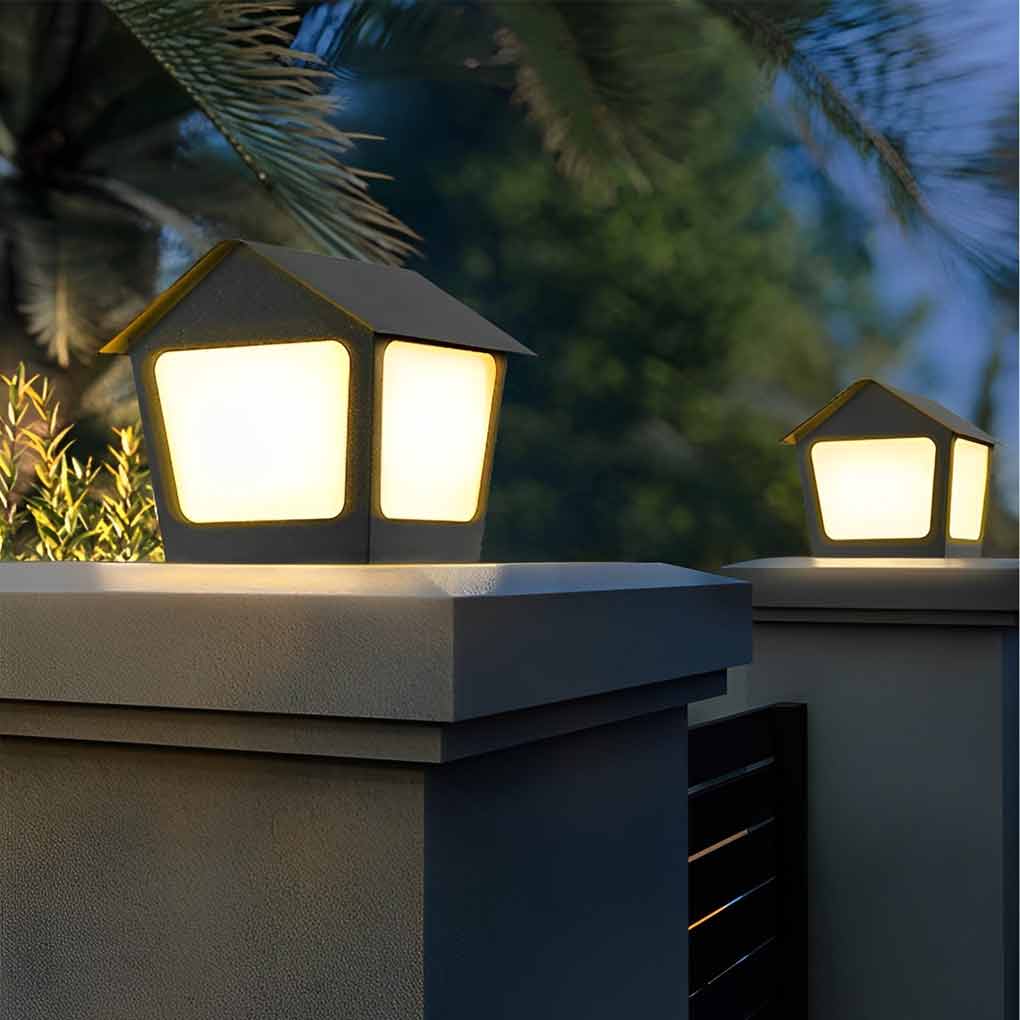 Modern Cottage Solar Fence Post Light - Stainless Steel Black