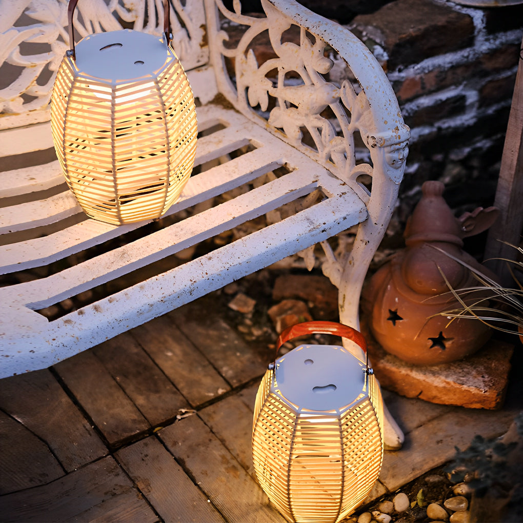 Portable Rattan Solar Lantern Waterproof LED Outdoor Floor Lamp