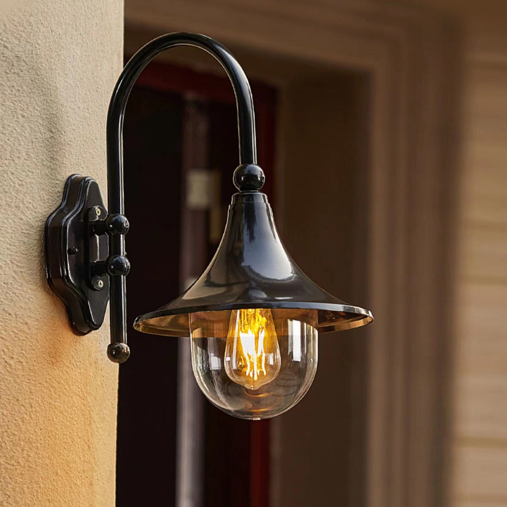 Trumpet Shaped LED Outdoor Wall Lamp Black Industrial Vintage