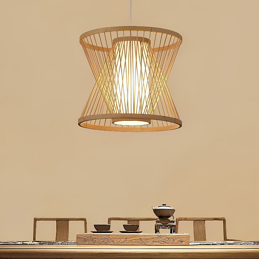 Hand-Woven Bamboo Pendant Light – Farmhouse Rustic Ceiling Lamp
