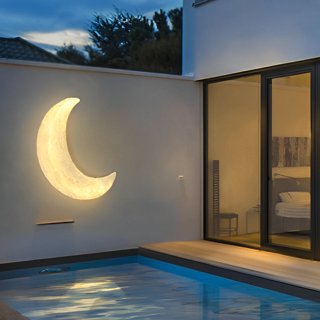Moon Resin Waterproof LED Outdoor Wall Sconce Modern White