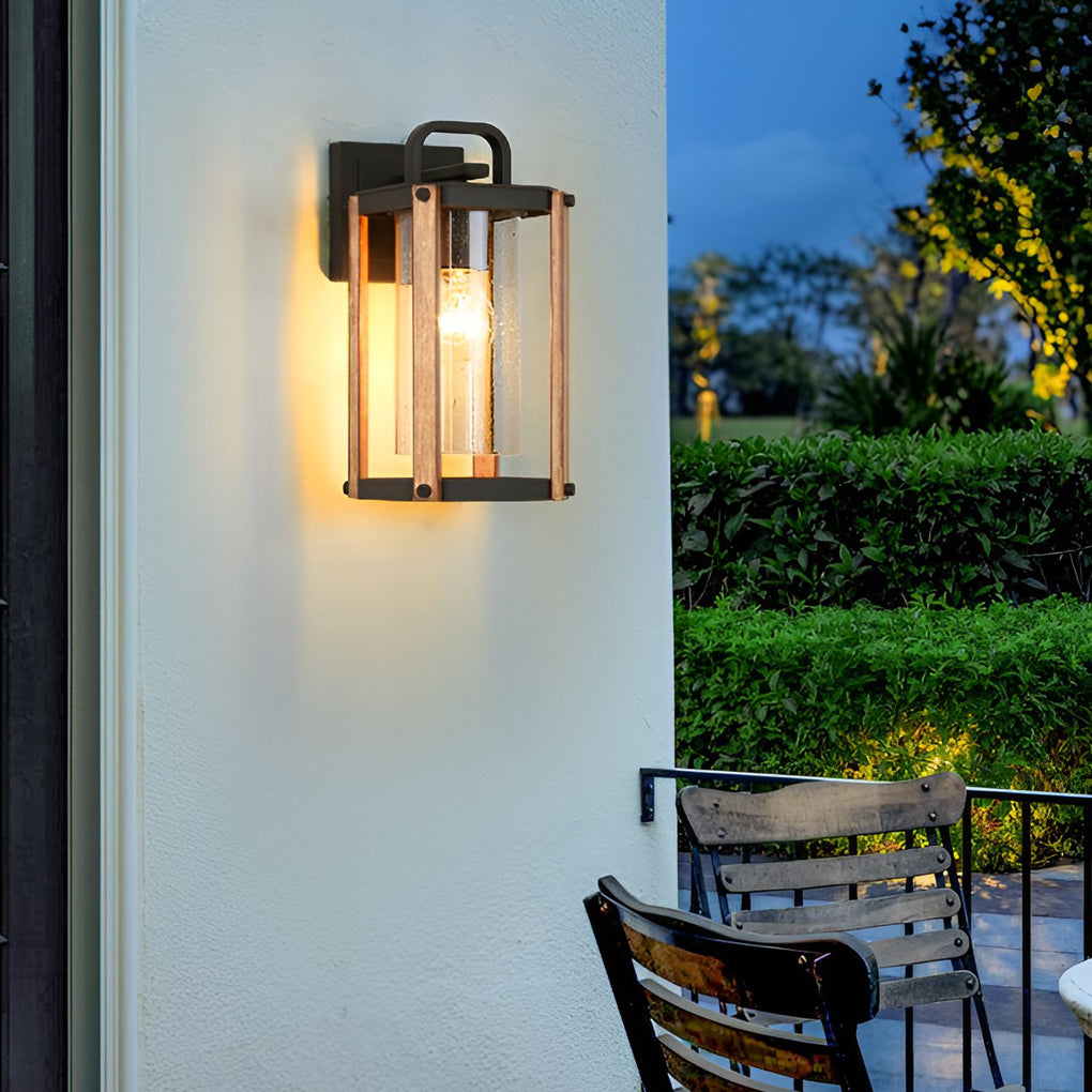 Industrial Lantern Glass Outdoor Wall Sconce – Black Aluminum