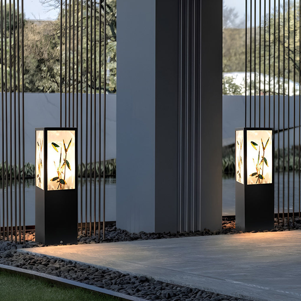 Vintage Square Solar LED Path Light with Floral Acrylic Shade