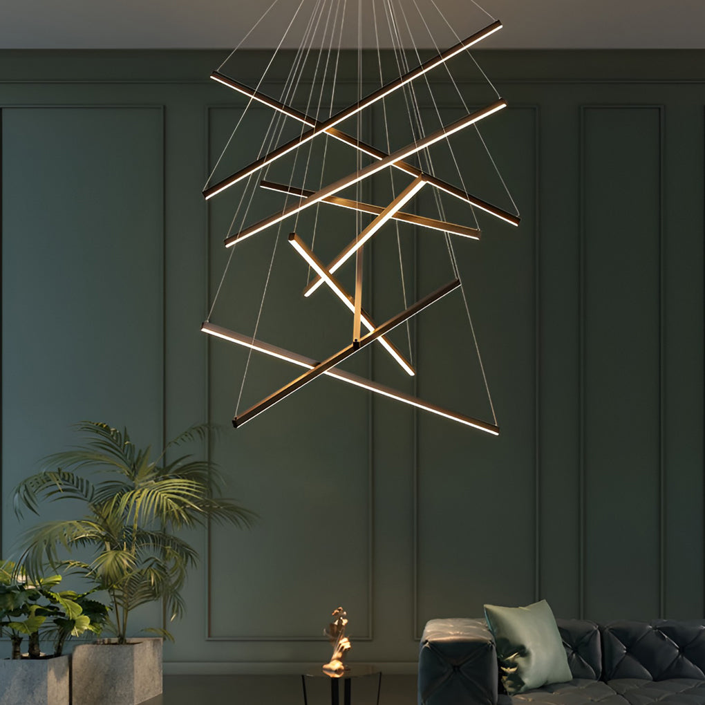 Modern Black Linear LED Chandelier with Stepless Dimming & Remote