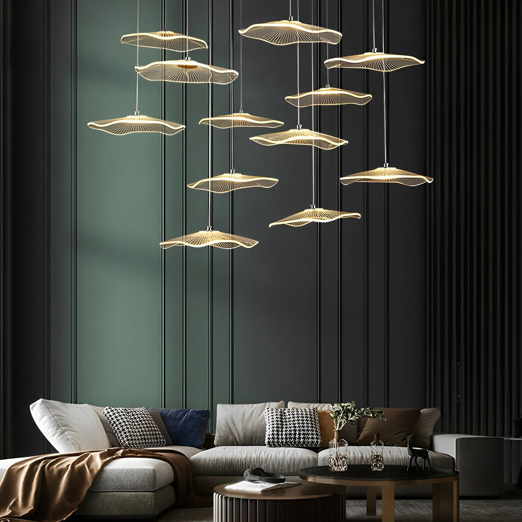 Acrylic Lotus Leaf LED Staircase Chandelier - Modern Long Drop