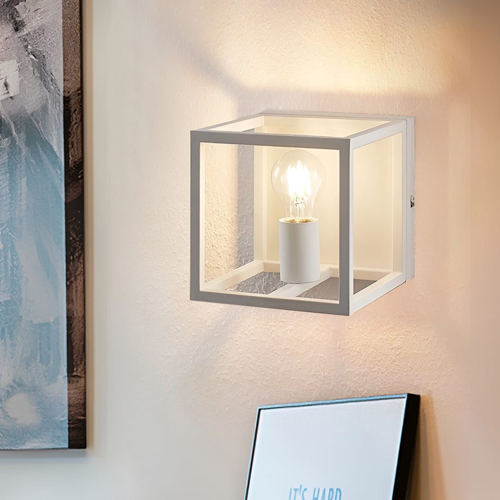 Modern Square Frame Industrial Wall Sconce | Iron Finish