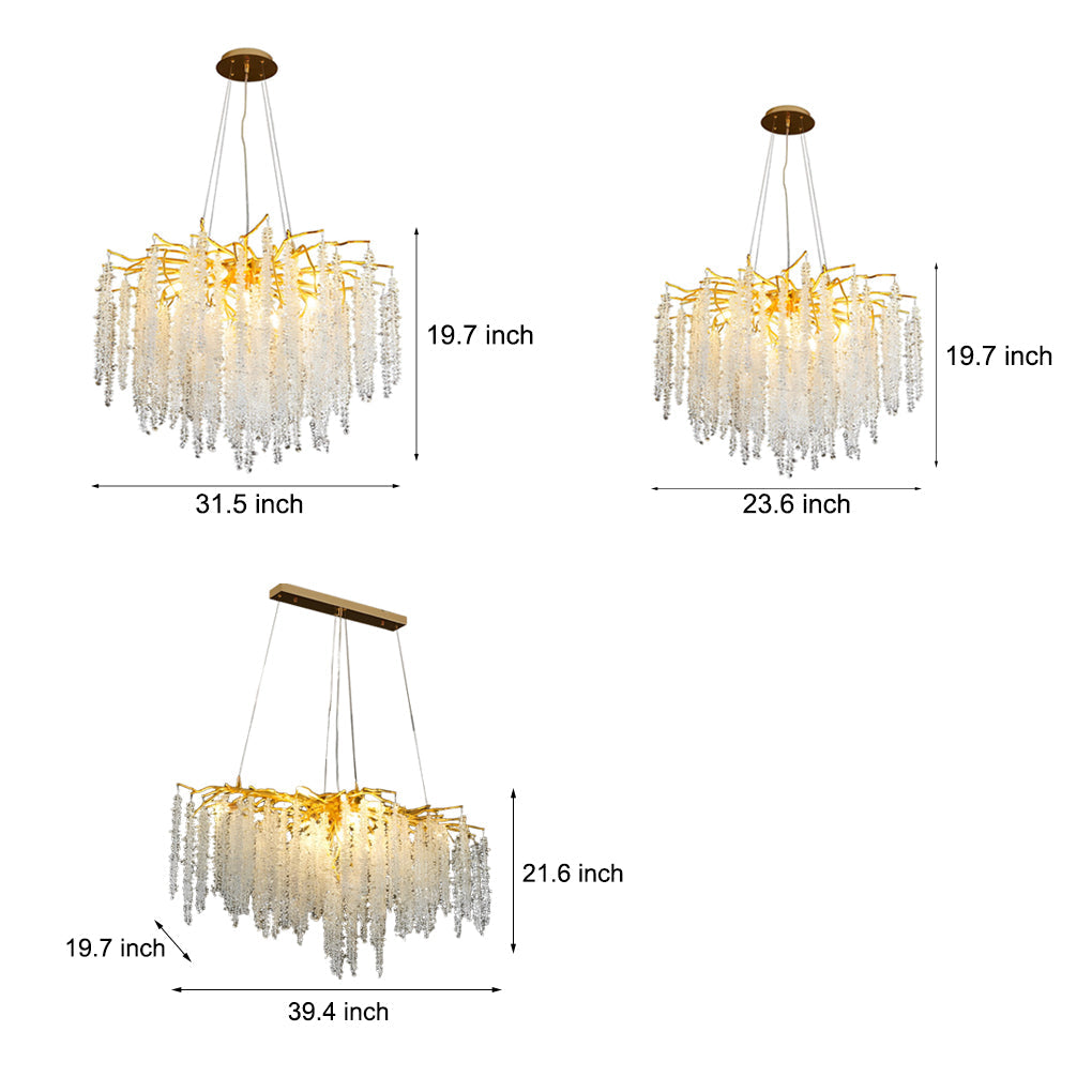 Crystal Branch Chandelier Modern 3-Step Dimming Aluminum Pendant