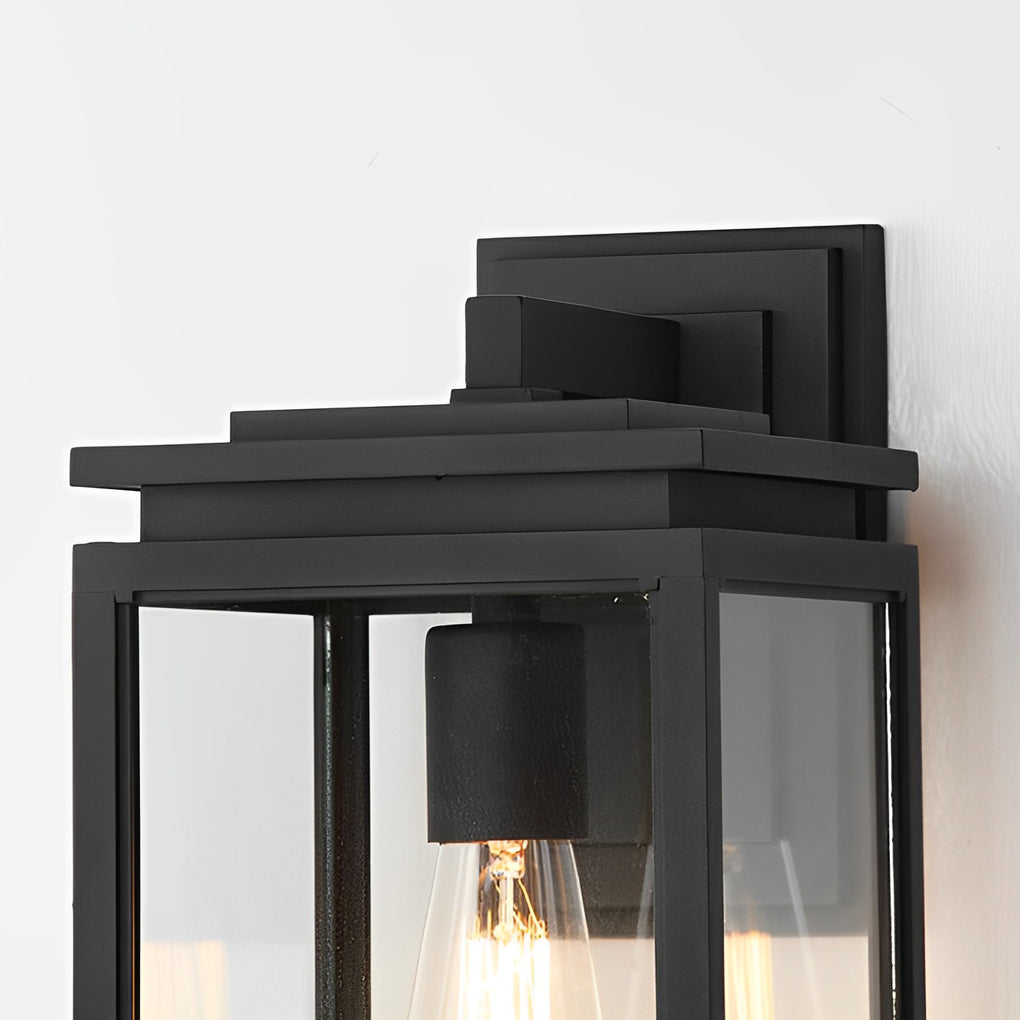 Rectangular Glass Industrial Outdoor Wall Lamp - Black Aluminum