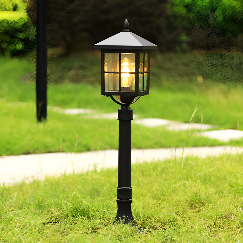 Retro Black Aluminum Solar & Hardwired Outdoor Lawn Lamp