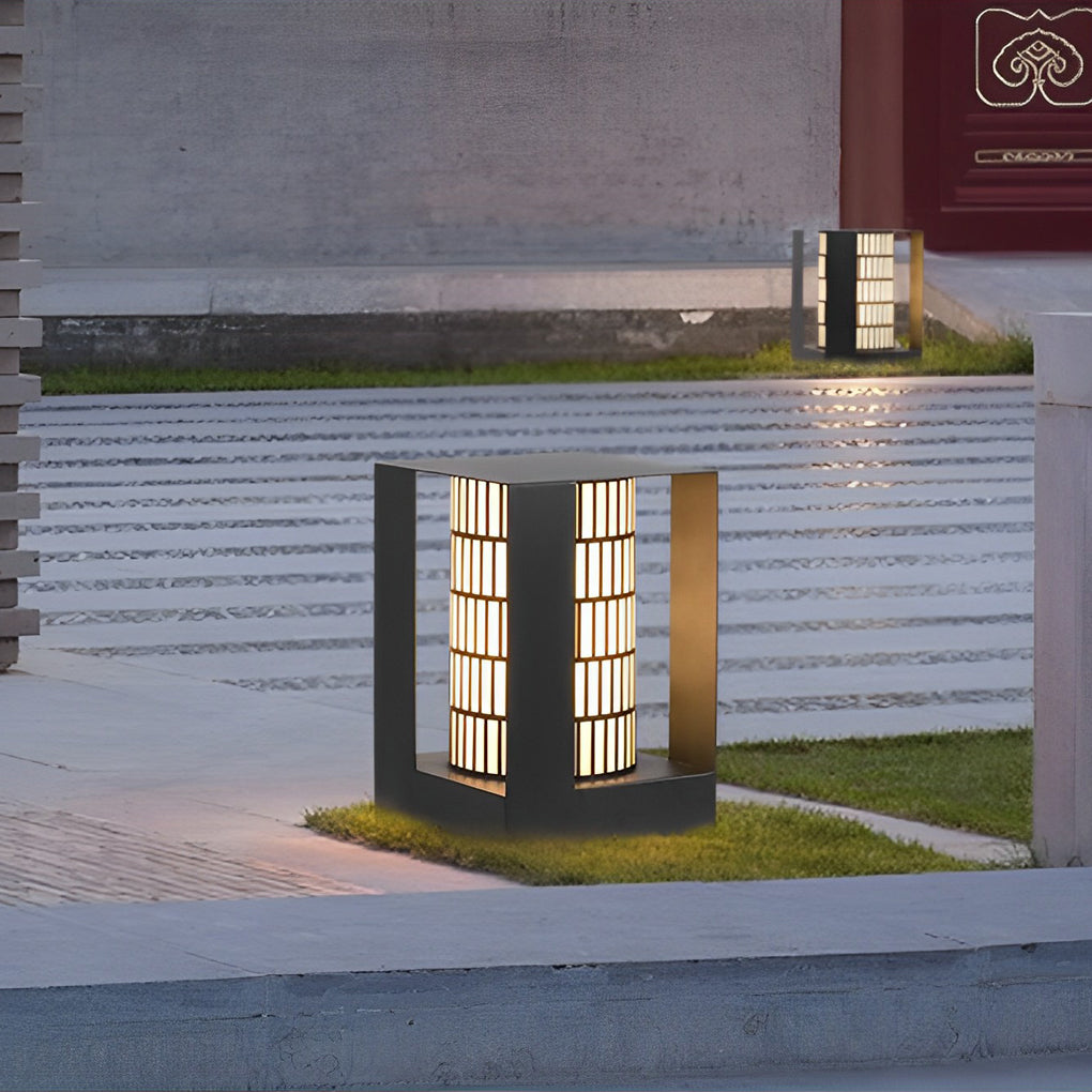 Lattice Panel Cylinder LED Outdoor Landscape Light in Black
