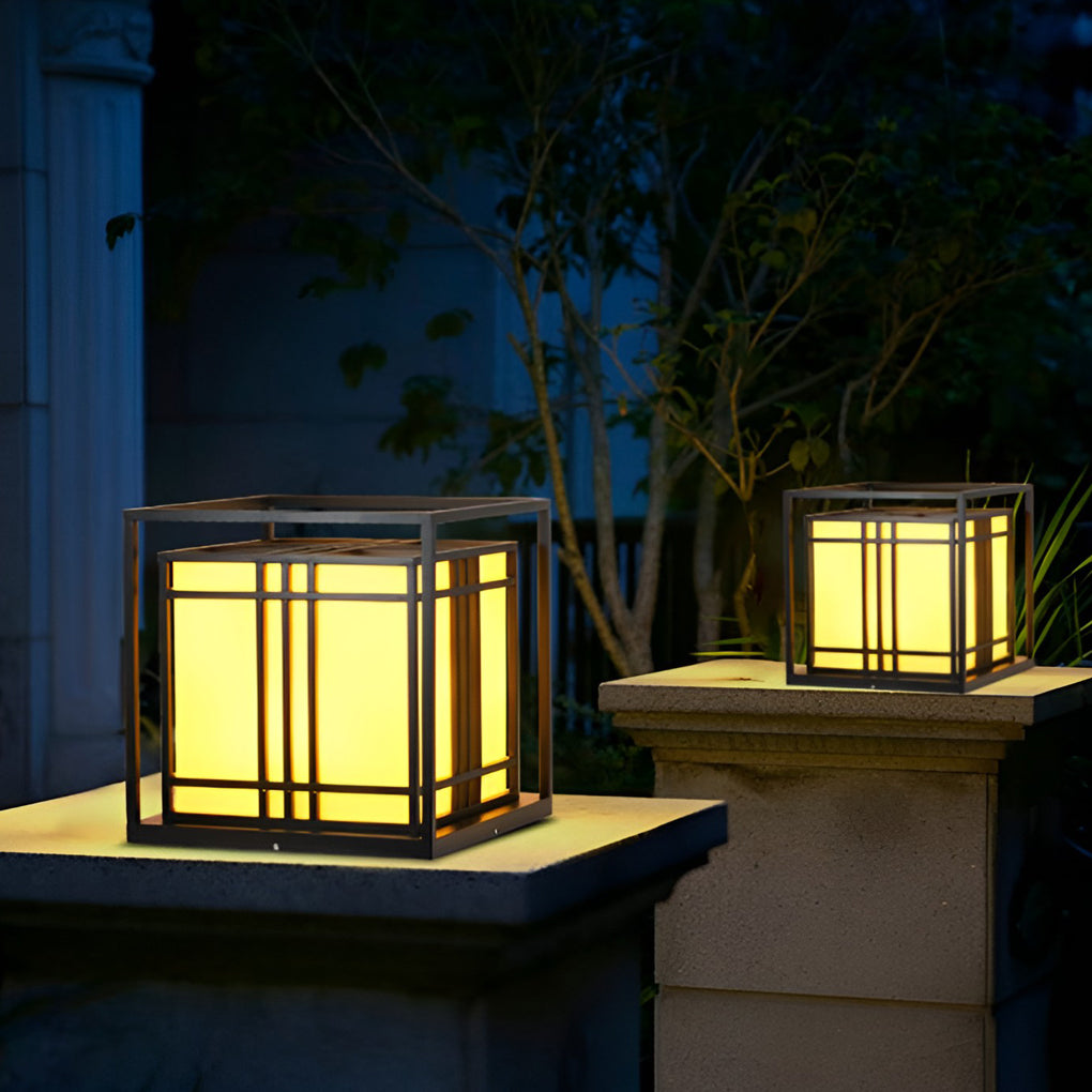 Modern Square LED Outdoor Post Cap Light - Waterproof Black