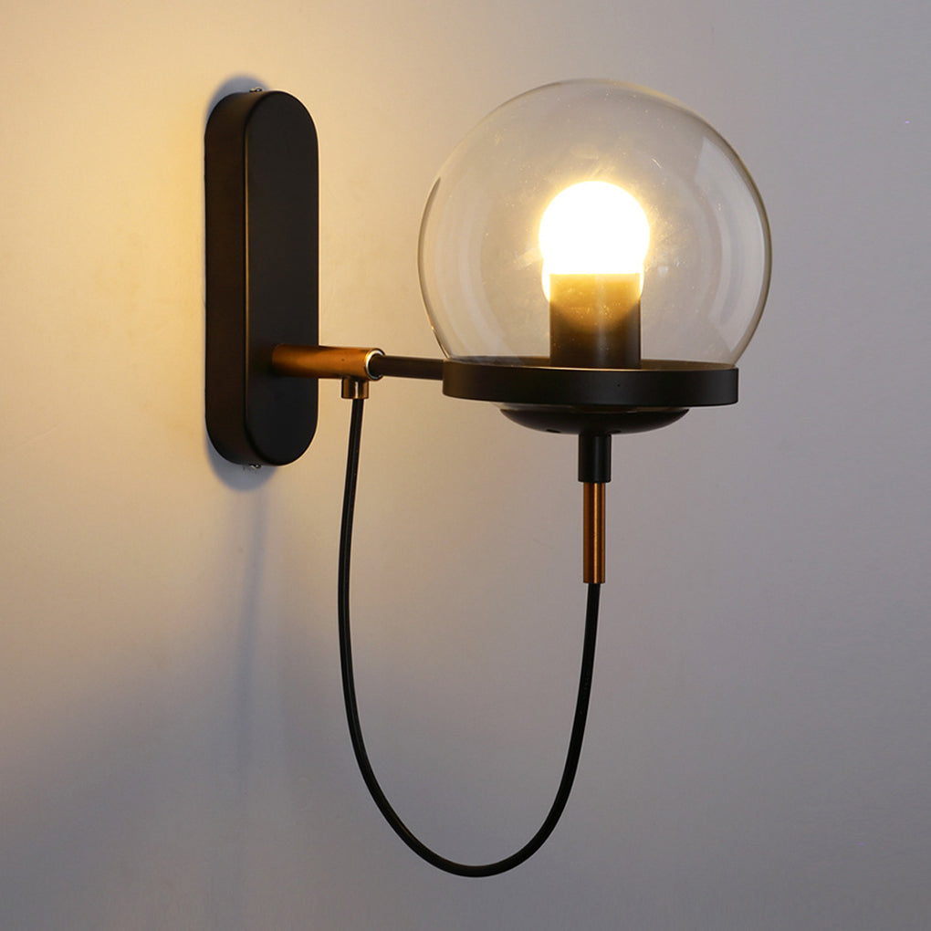 Industrial Glass Ball Wall Sconce with Metal Frame