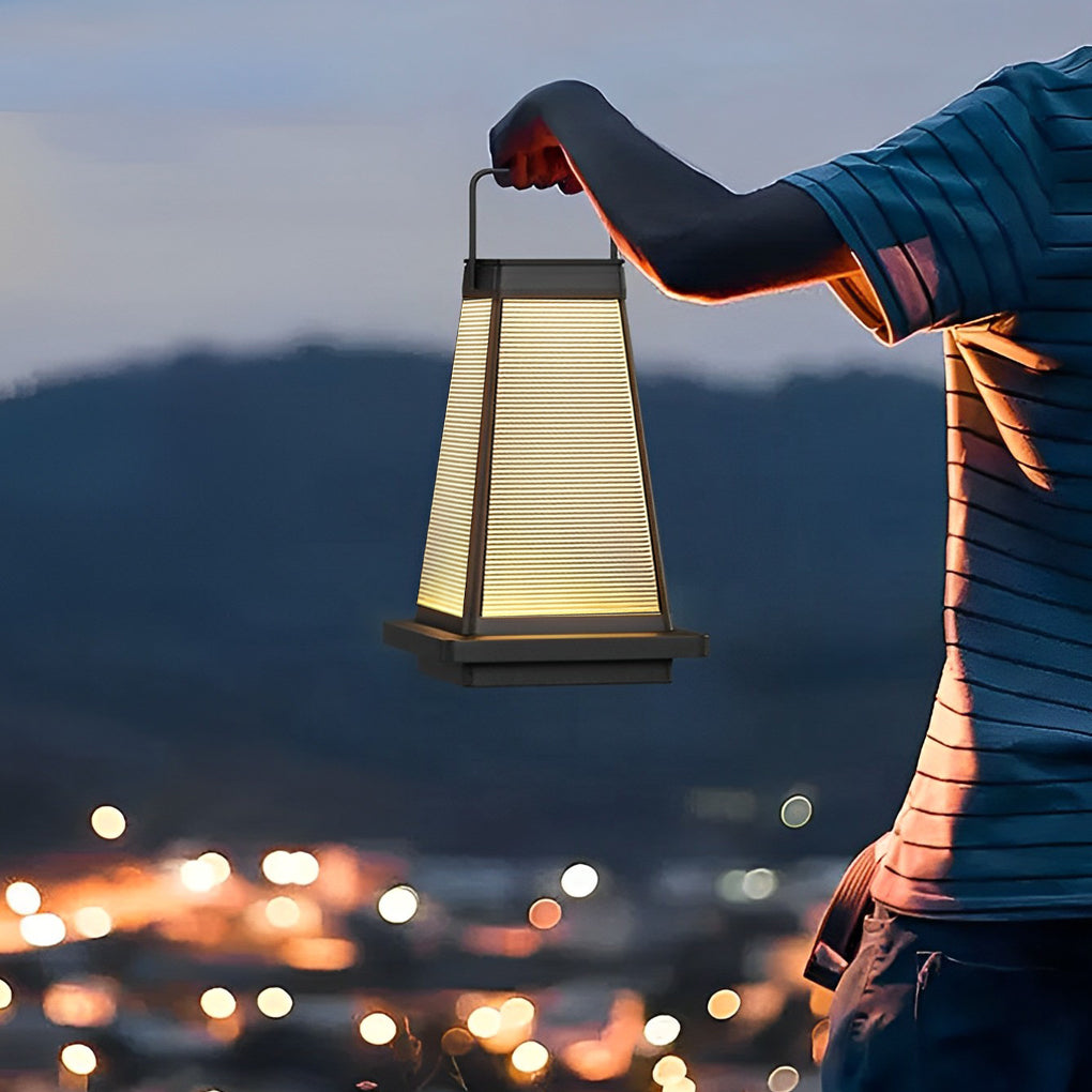 Modern Square Solar LED Outdoor Lantern with Handle - Waterproof