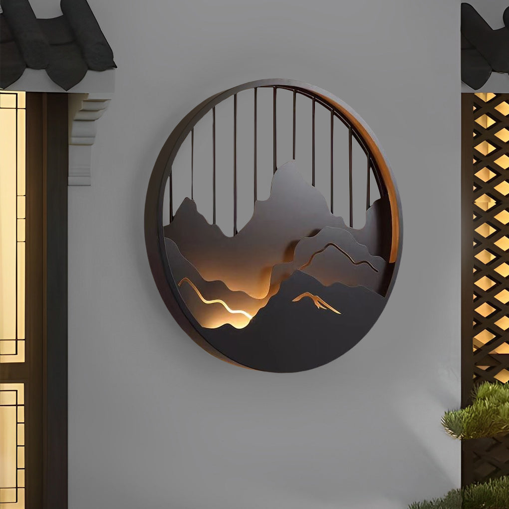 Mountain Scenery LED Outdoor Wall Sconce - Modern Waterproof Iron