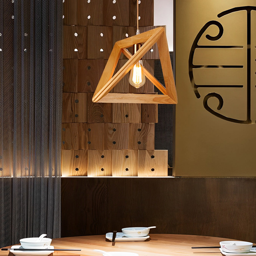 Geometric Wood Pendant Light - Modern Farmhouse Rustic Ceiling Fixture