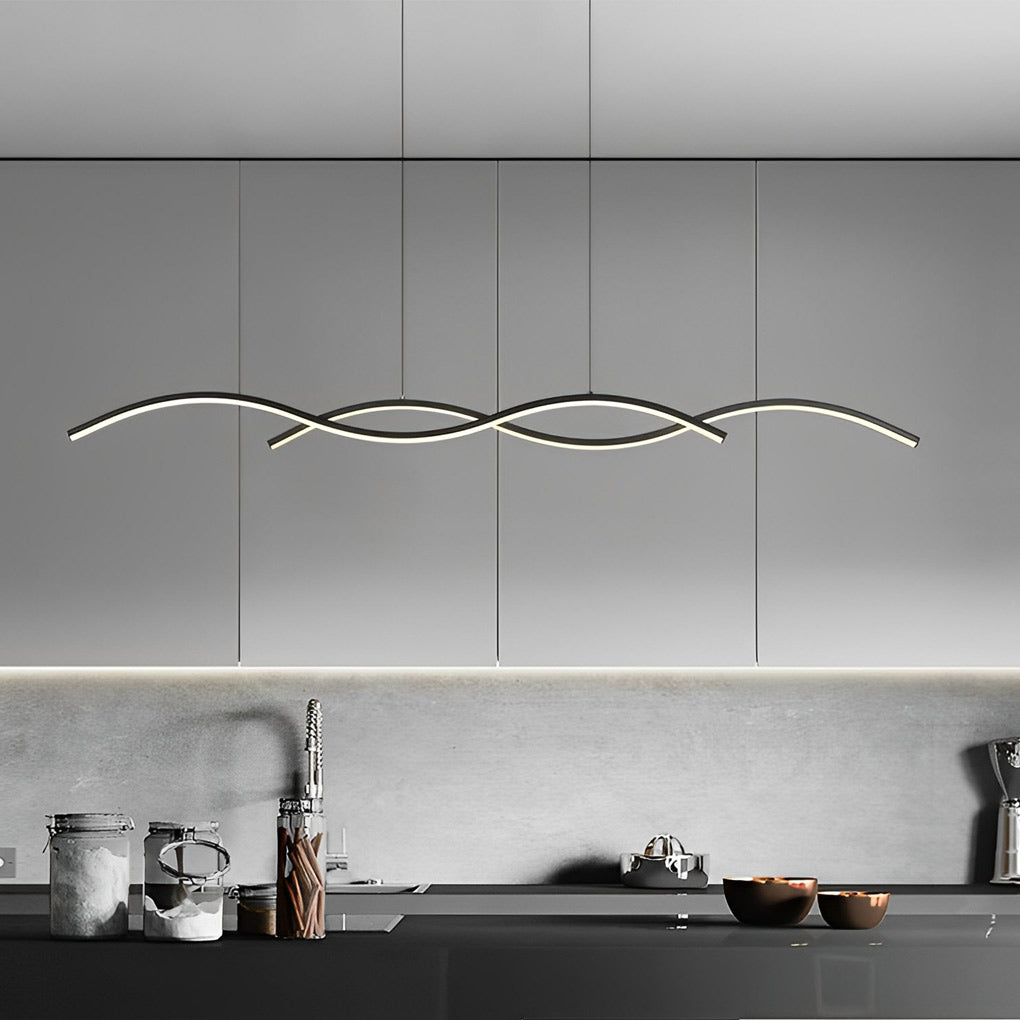 Modern Wave Pendant Light - Aluminum LED Dining Room Chandelier