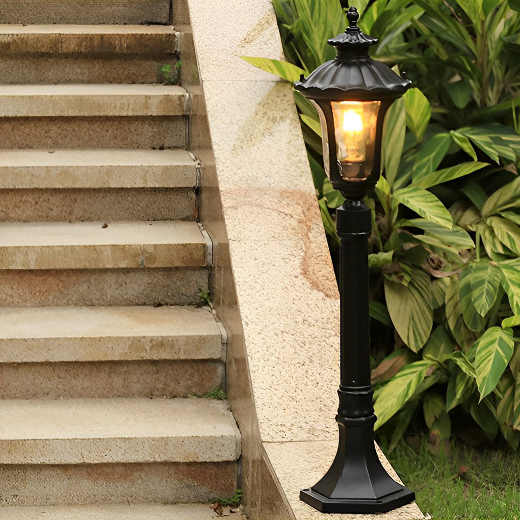 Vintage Black Outdoor Lawn Post Light with Water Glass Lens