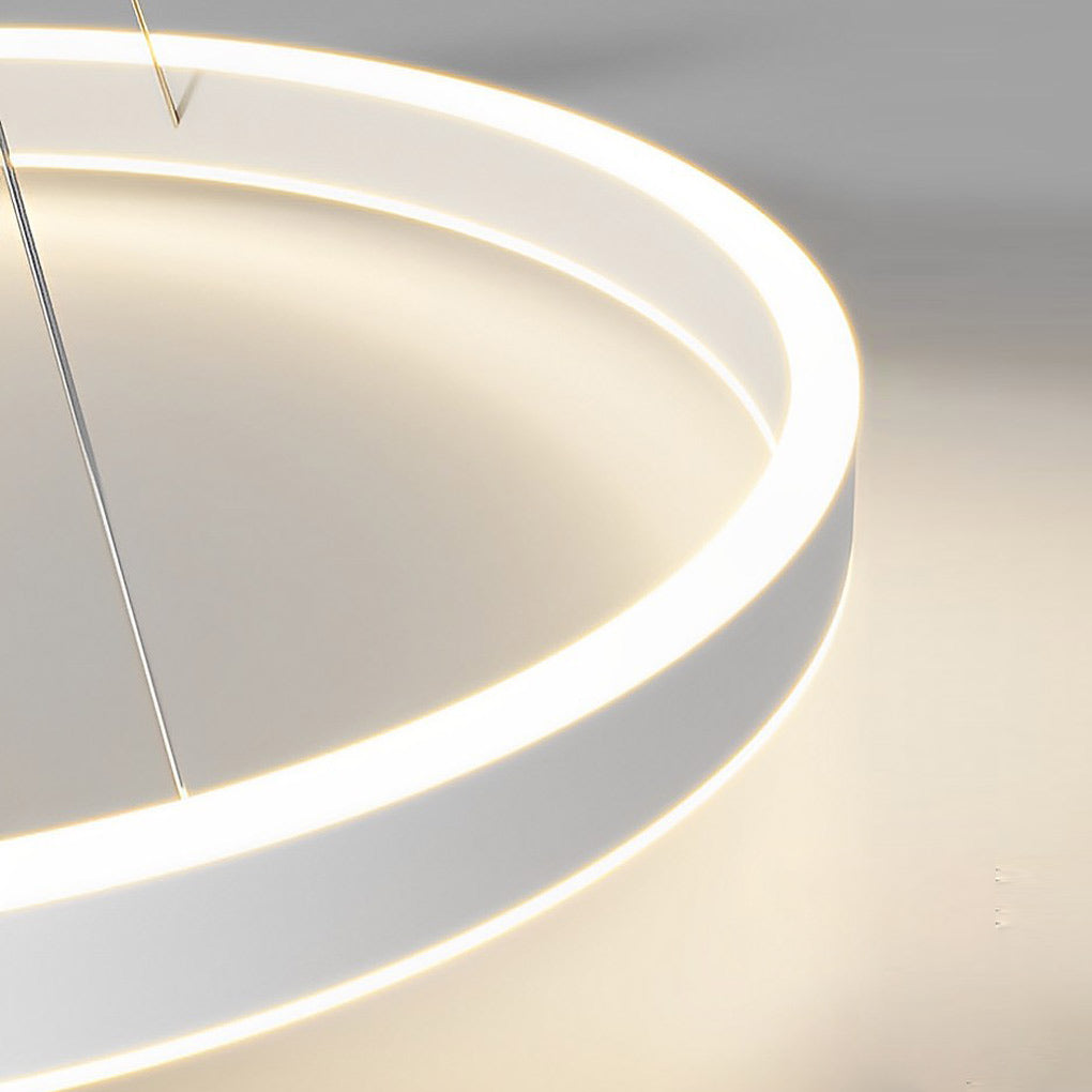 Modern White LED Chandelier with 3-Step Dimming & Rotating Rings