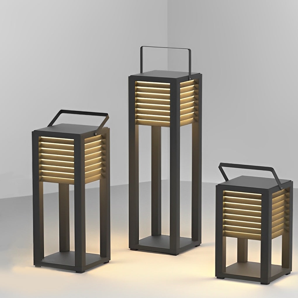 Modern Square Solar Outdoor Lawn Lamp with Handle - Waterproof LED